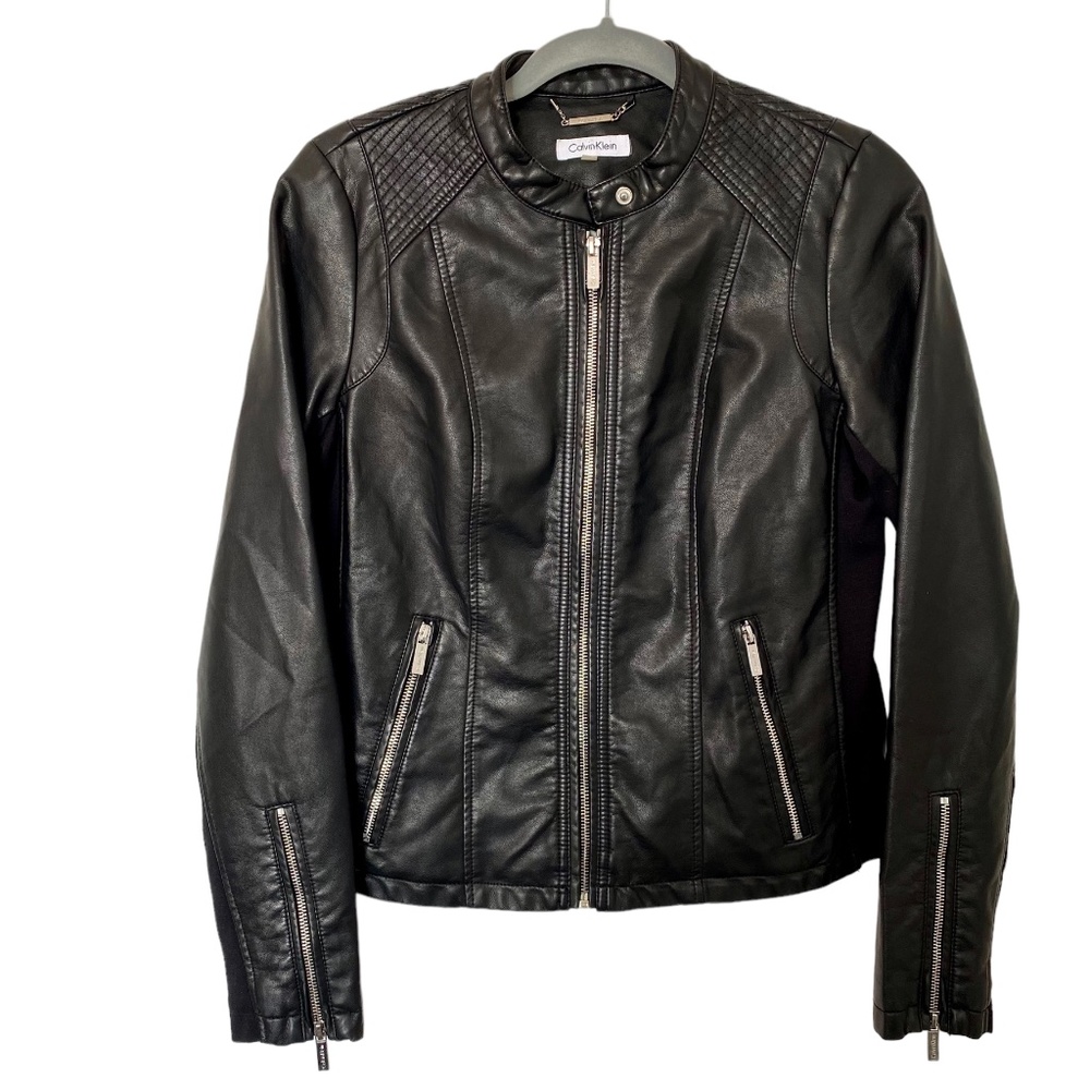 Calvin Klein Black Moto style, Leather-like Jacket, Small